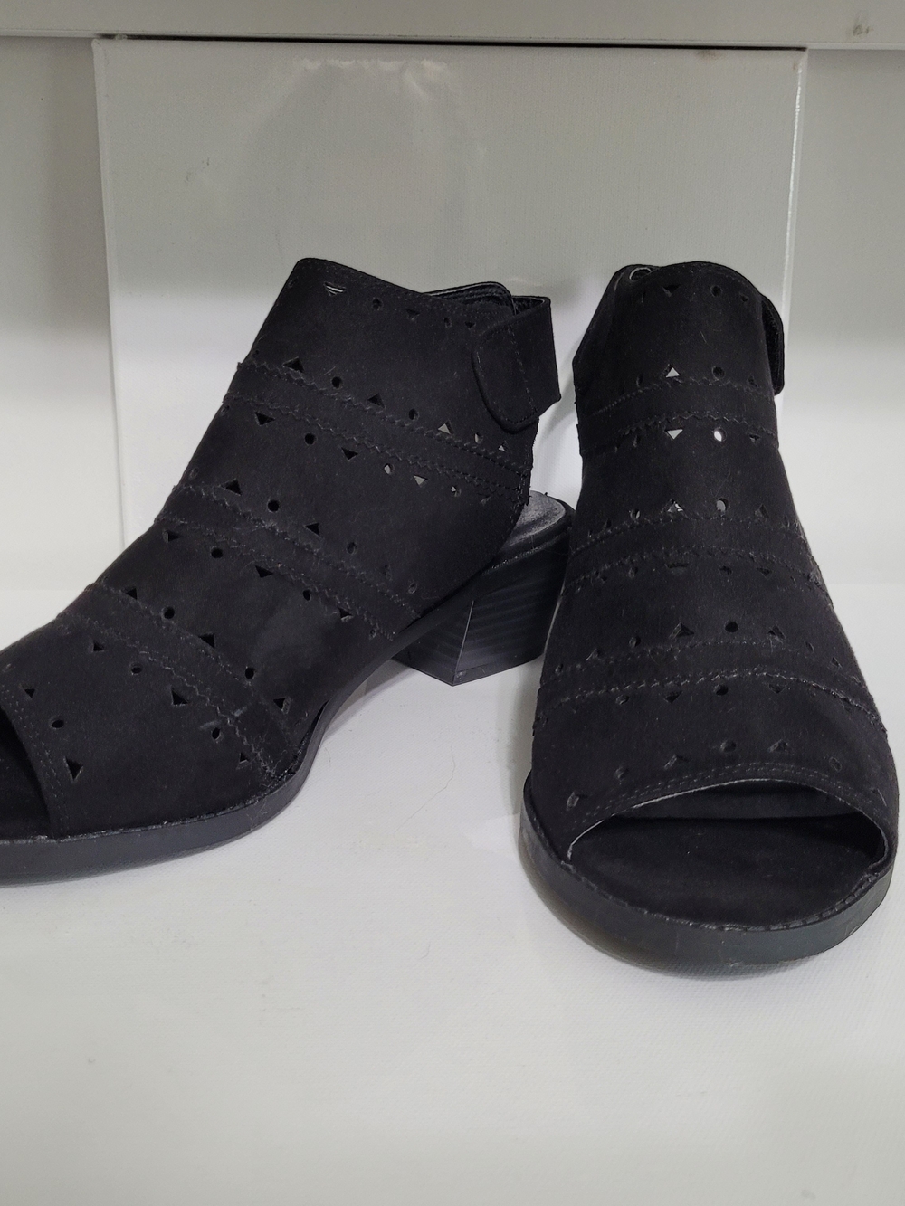cloudwalkers Black Perforated Open-Toe Block Heel Sandals